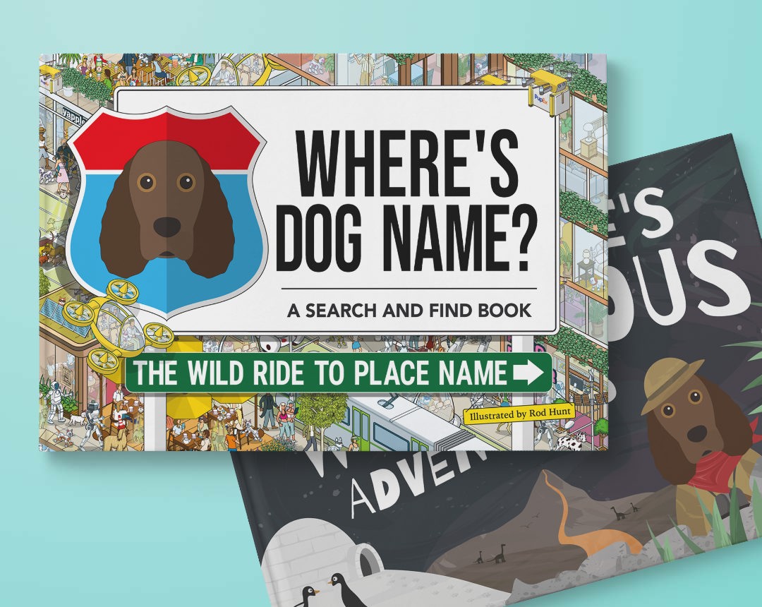 Two personalised books featuring your dog