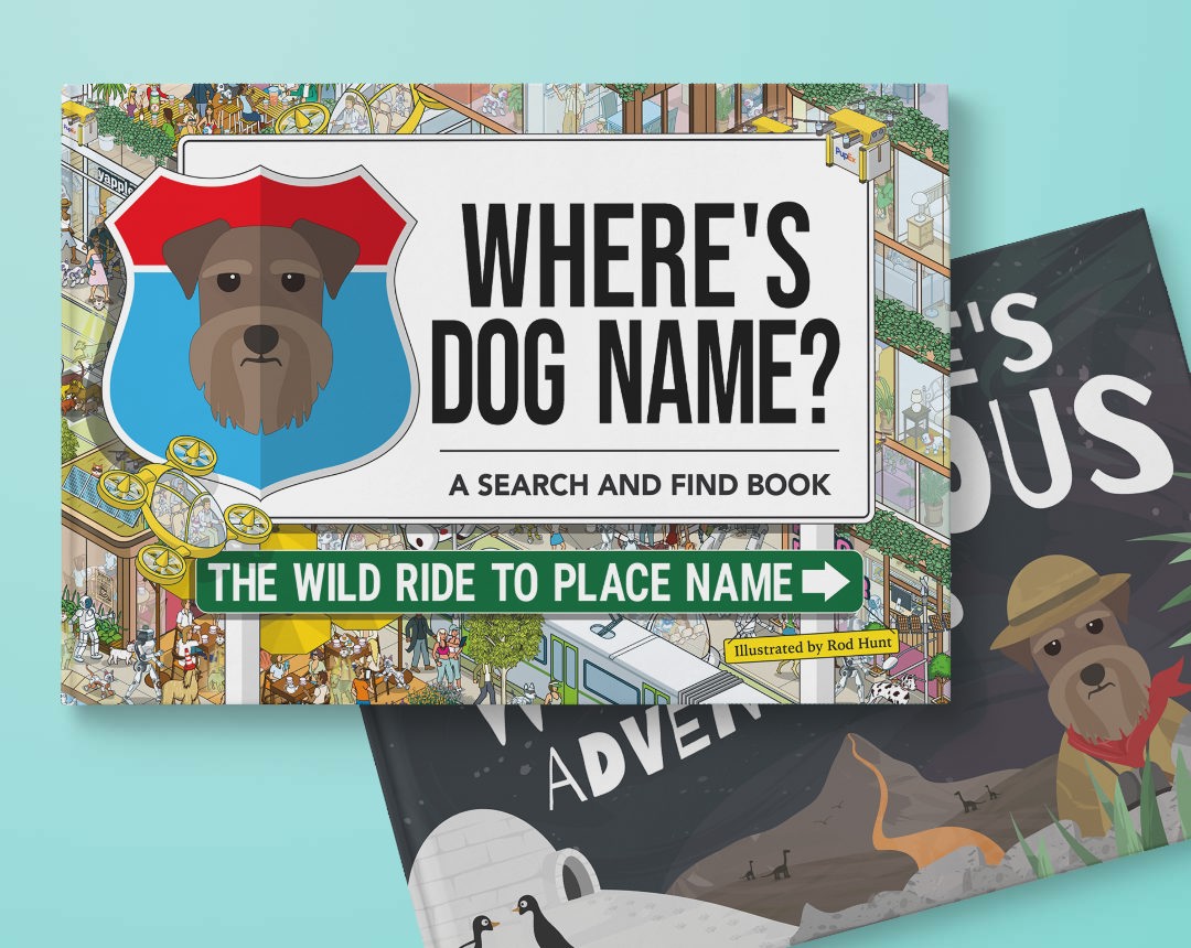 Two personalised books featuring your dog