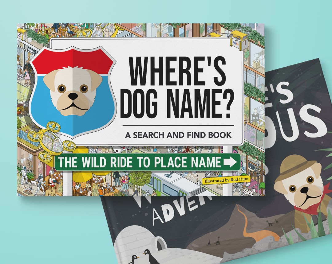 Two personalised books featuring your dog