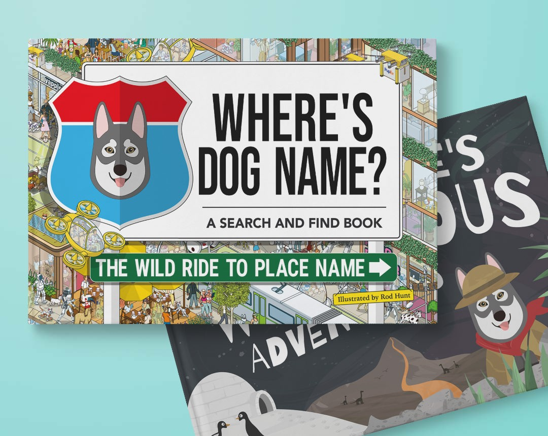 Two personalised books featuring your dog
