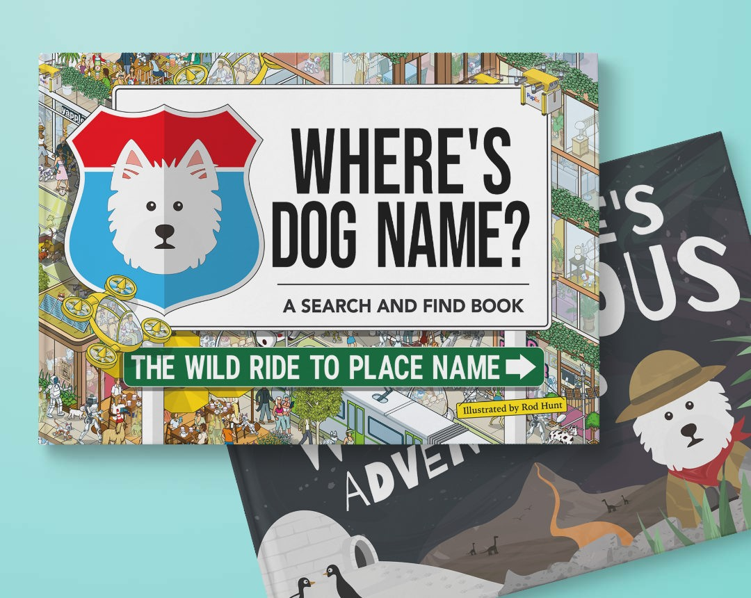 Two personalised books featuring your dog