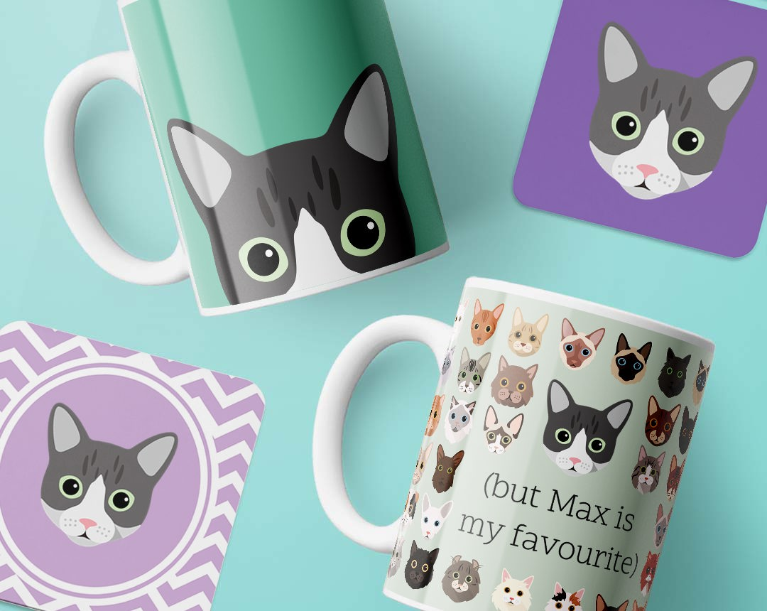 Personalised Cat mugs and coasters