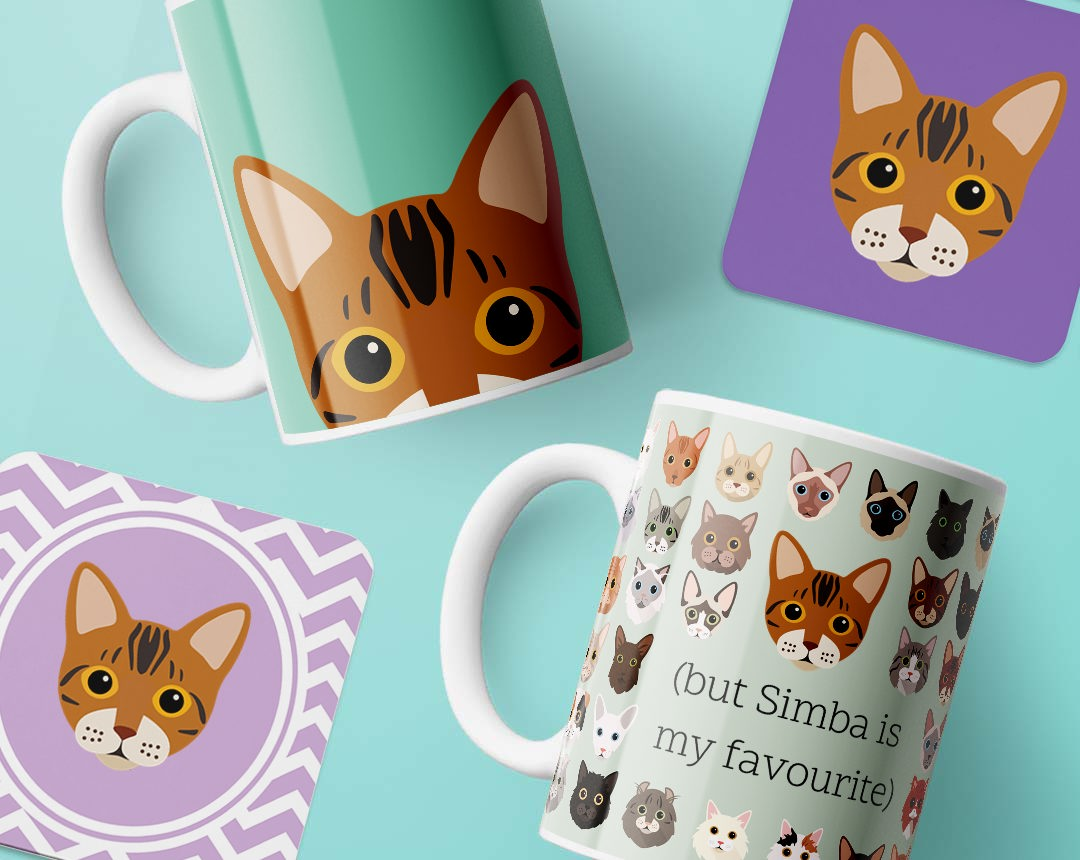 Personalised Cat mugs and coasters