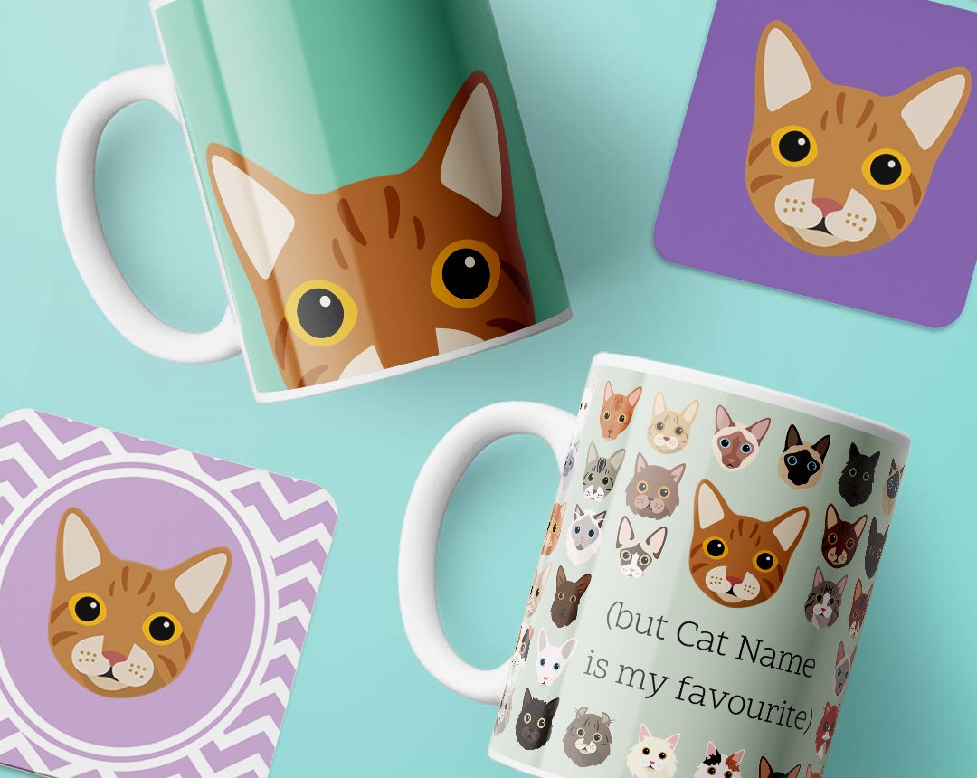 Personalised Cat Mugs and Coasters