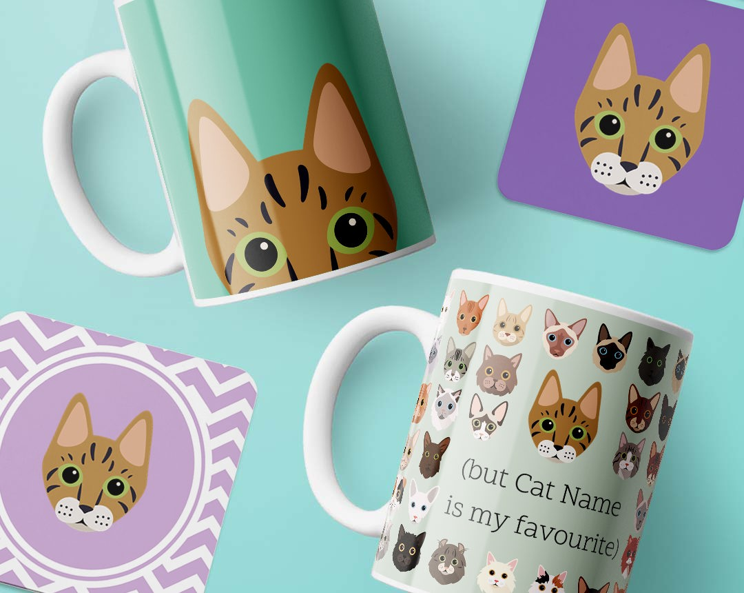 Personalised Cat Mugs and Coasters
