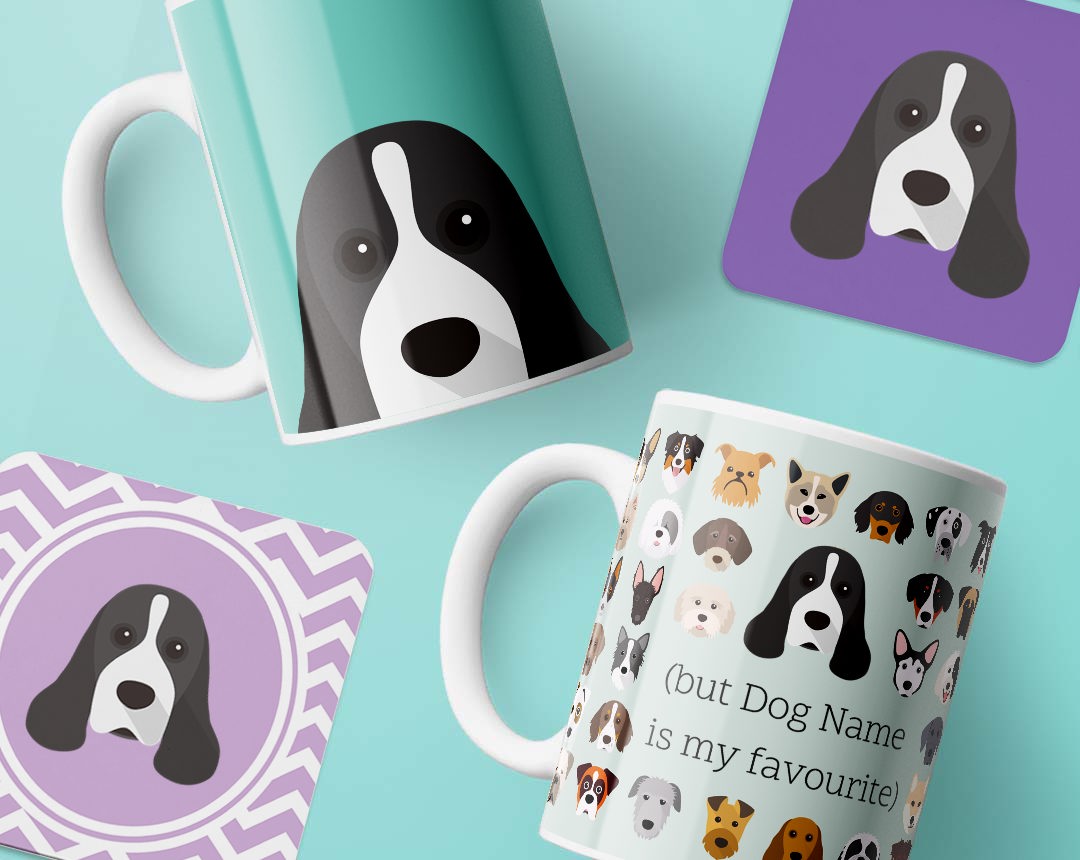 Personalised Mugs and Coasters featuring your dog