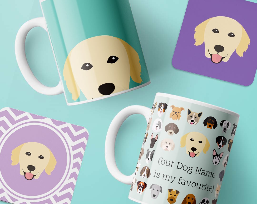 Personalised Mugs and Coasters featuring your dog