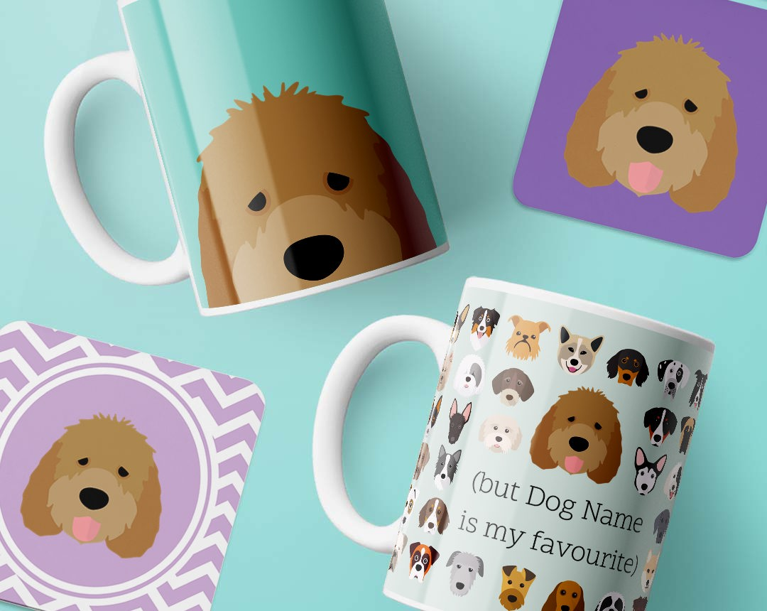 Personalised Mugs and Coasters featuring your dog