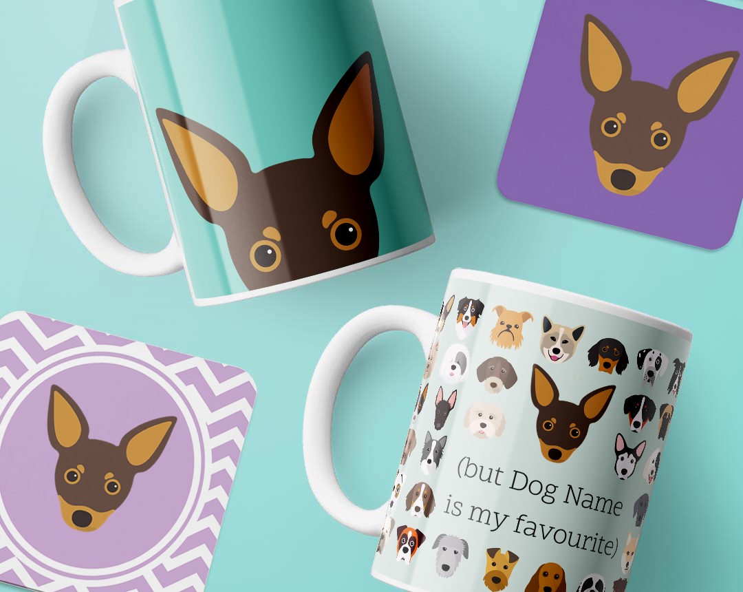 Personalised Mugs and Coasters featuring your dog