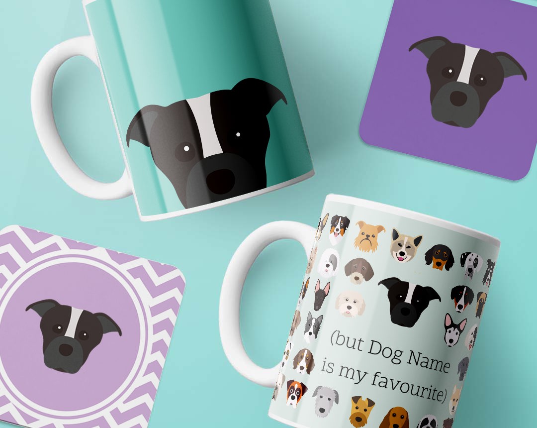 Personalised Mugs and Coasters featuring your dog