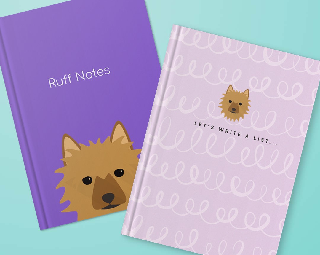 Two personalised notebooks featuring designs with your dog