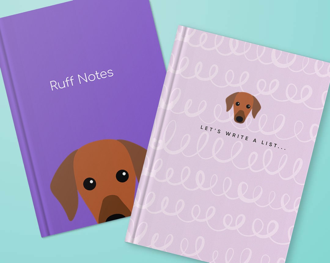 Two personalised notebooks featuring designs with your dog