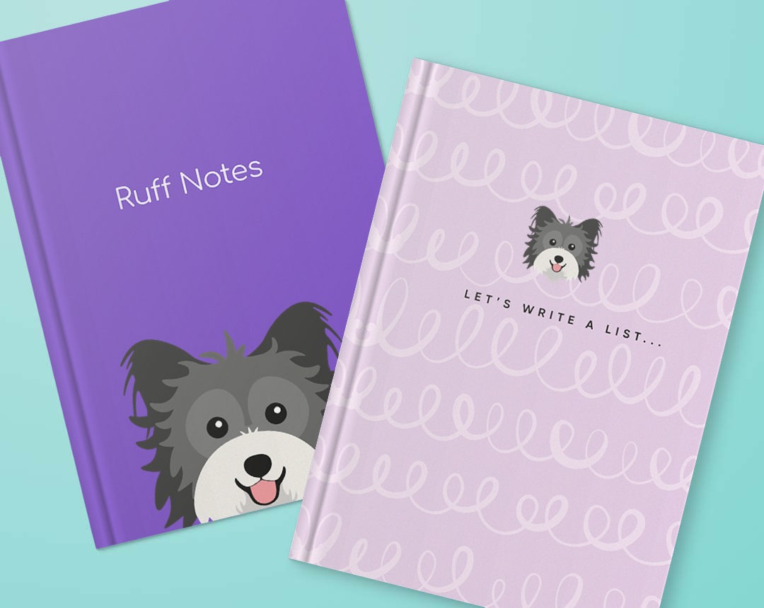 Two personalised notebooks featuring designs with your dog