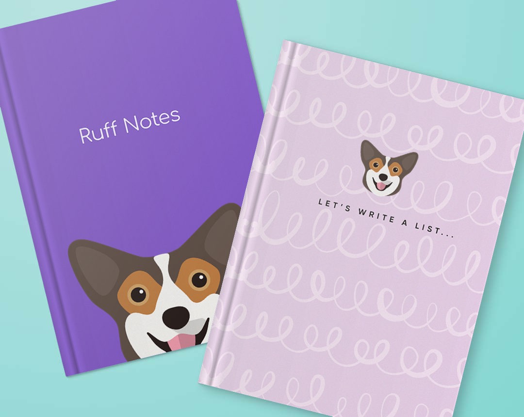 Two personalised notebooks featuring designs with your dog