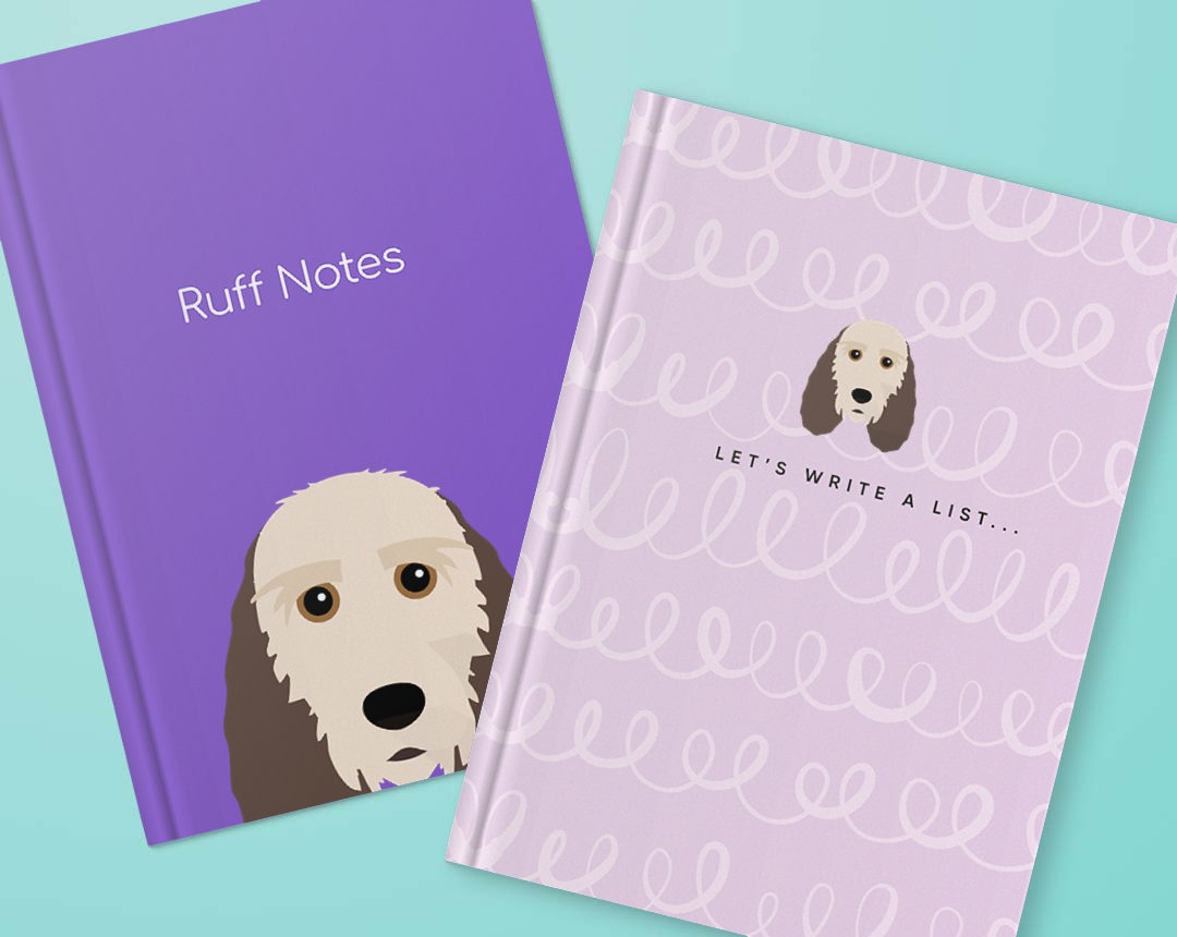 Two personalised notebooks featuring designs with your dog