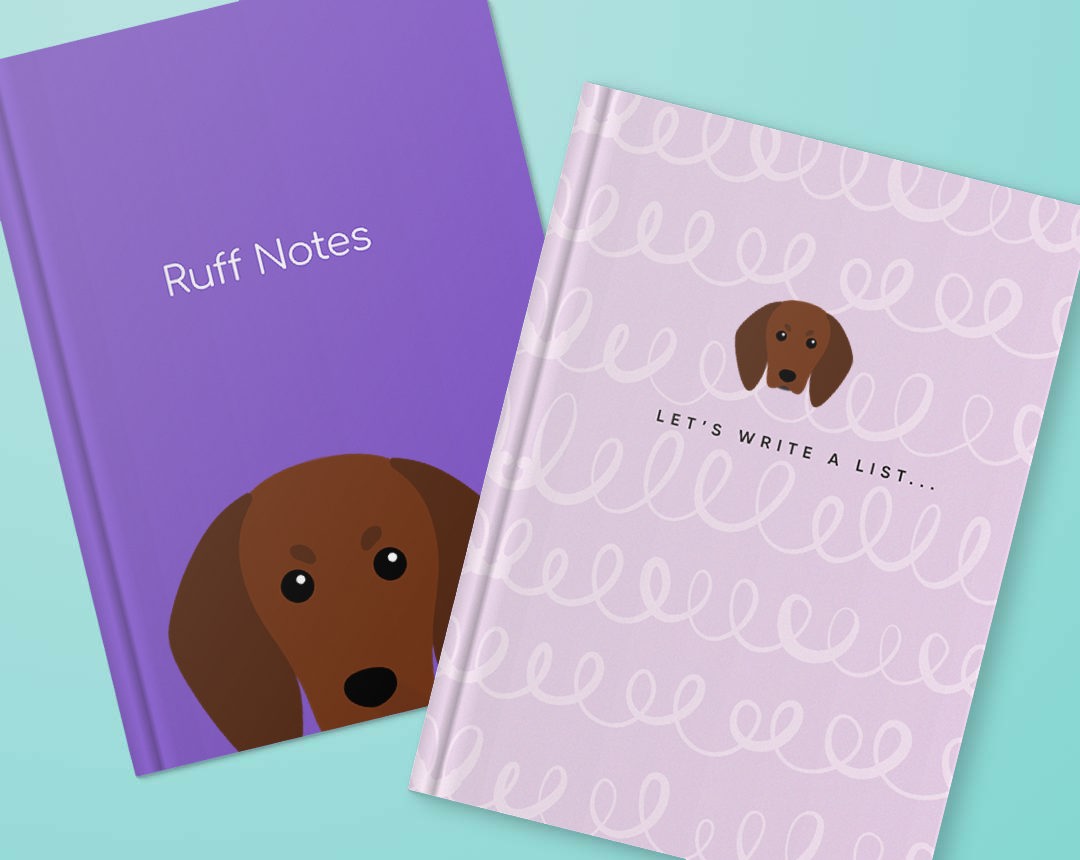 Two personalised notebooks featuring designs with your dog