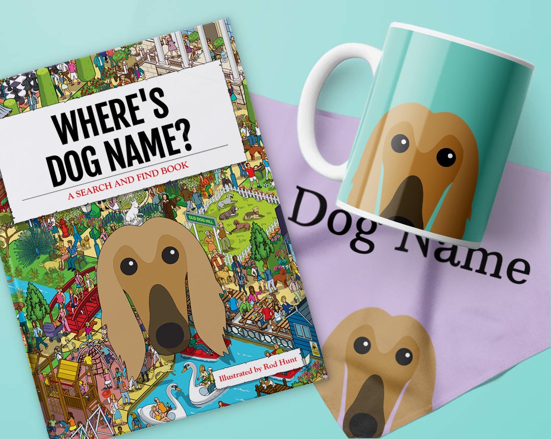 A range of personalized gifts featuring your dog