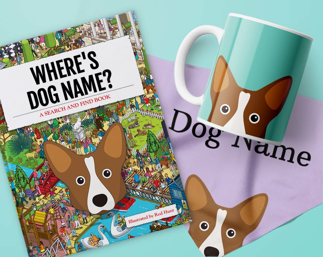 Book, bandana and mug featuring your dog