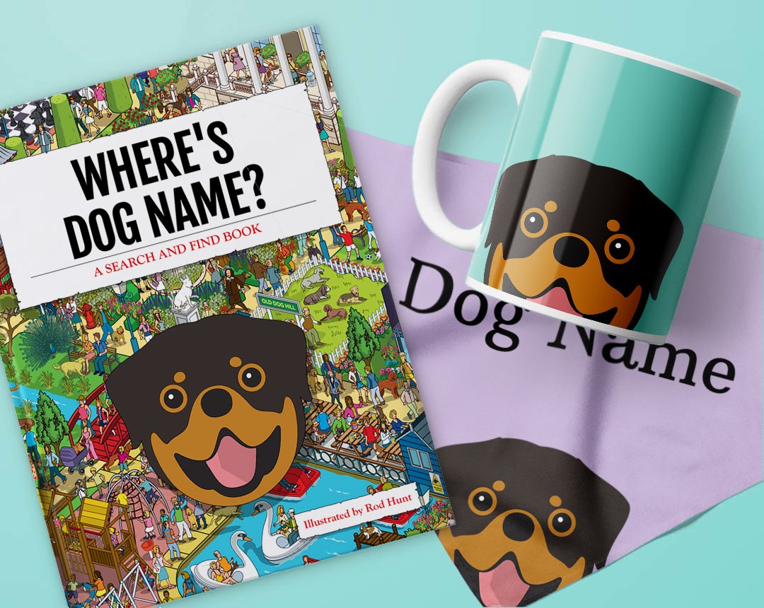 A range of personalized gifts featuring your dog