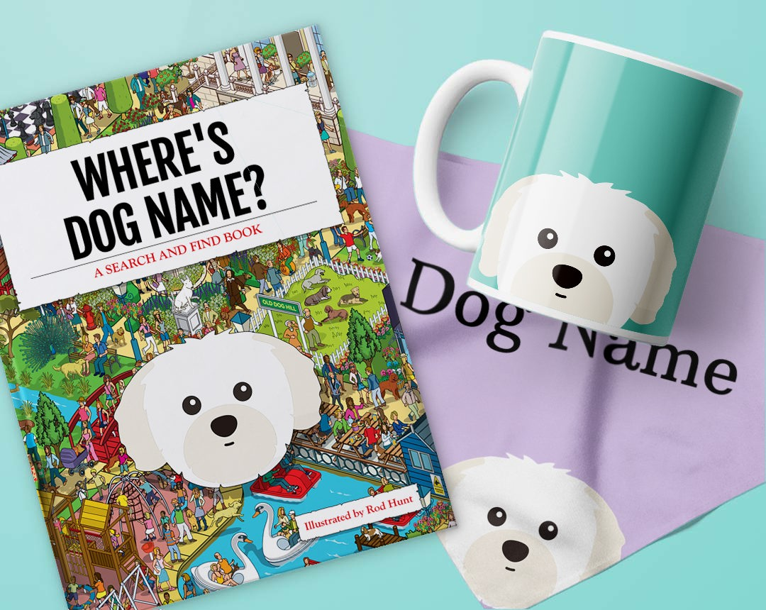 A range of personalized gifts featuring your dog