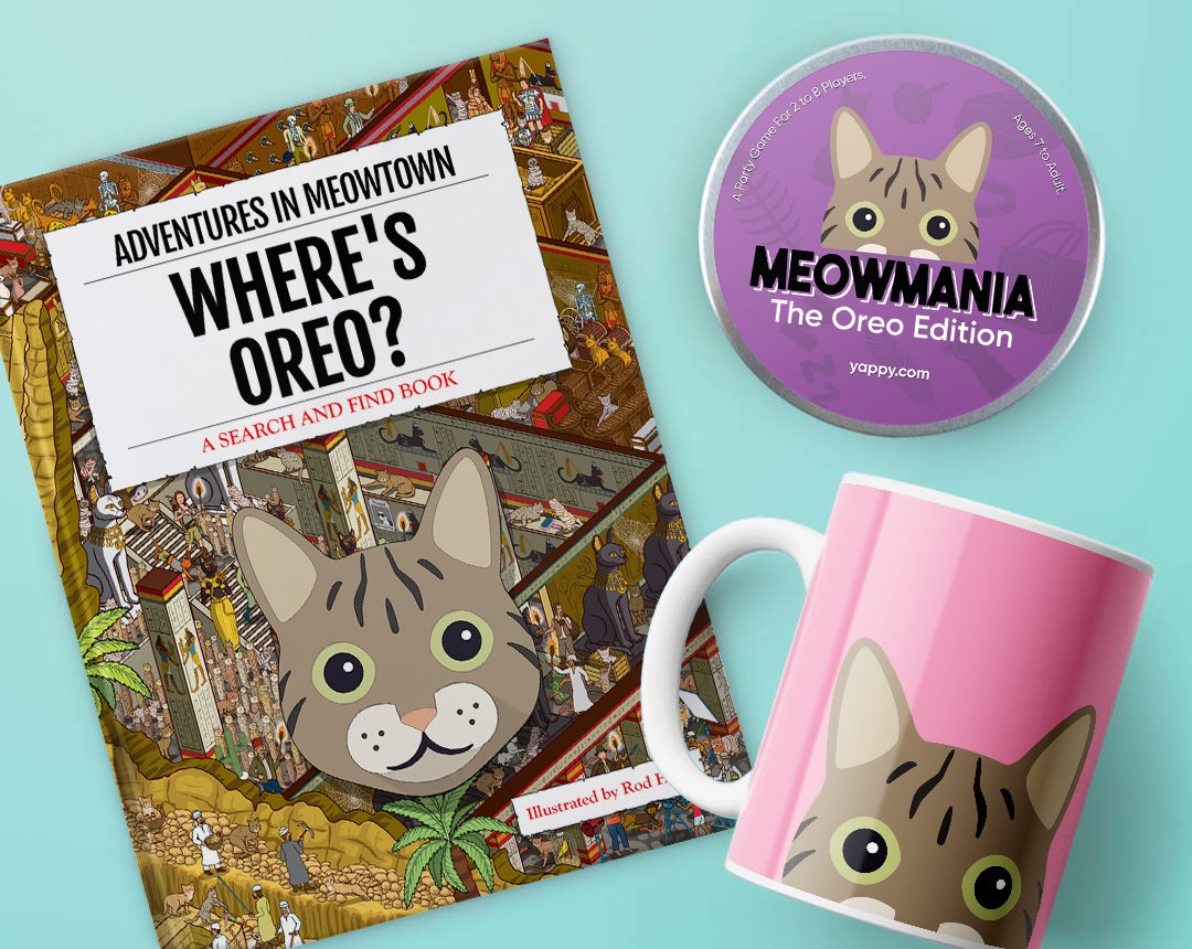 Personalized Cat book, mug and game