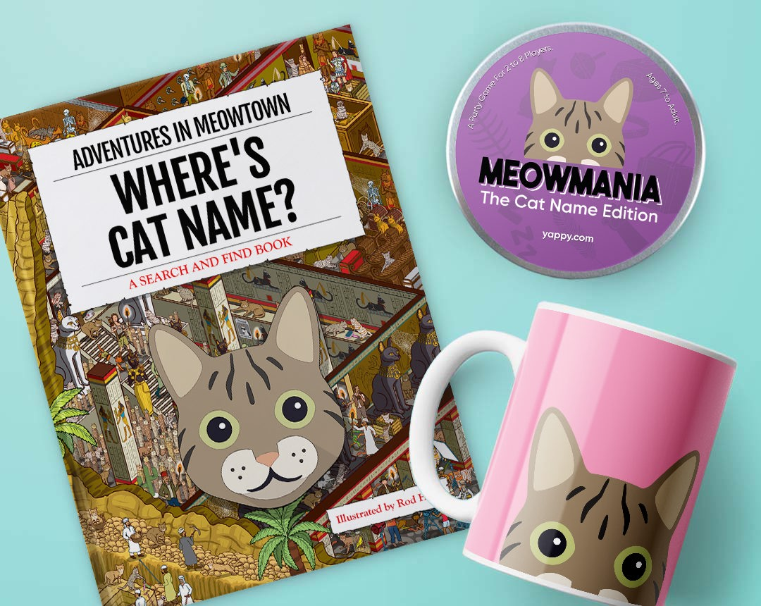 Personalized Cat book, mug and game