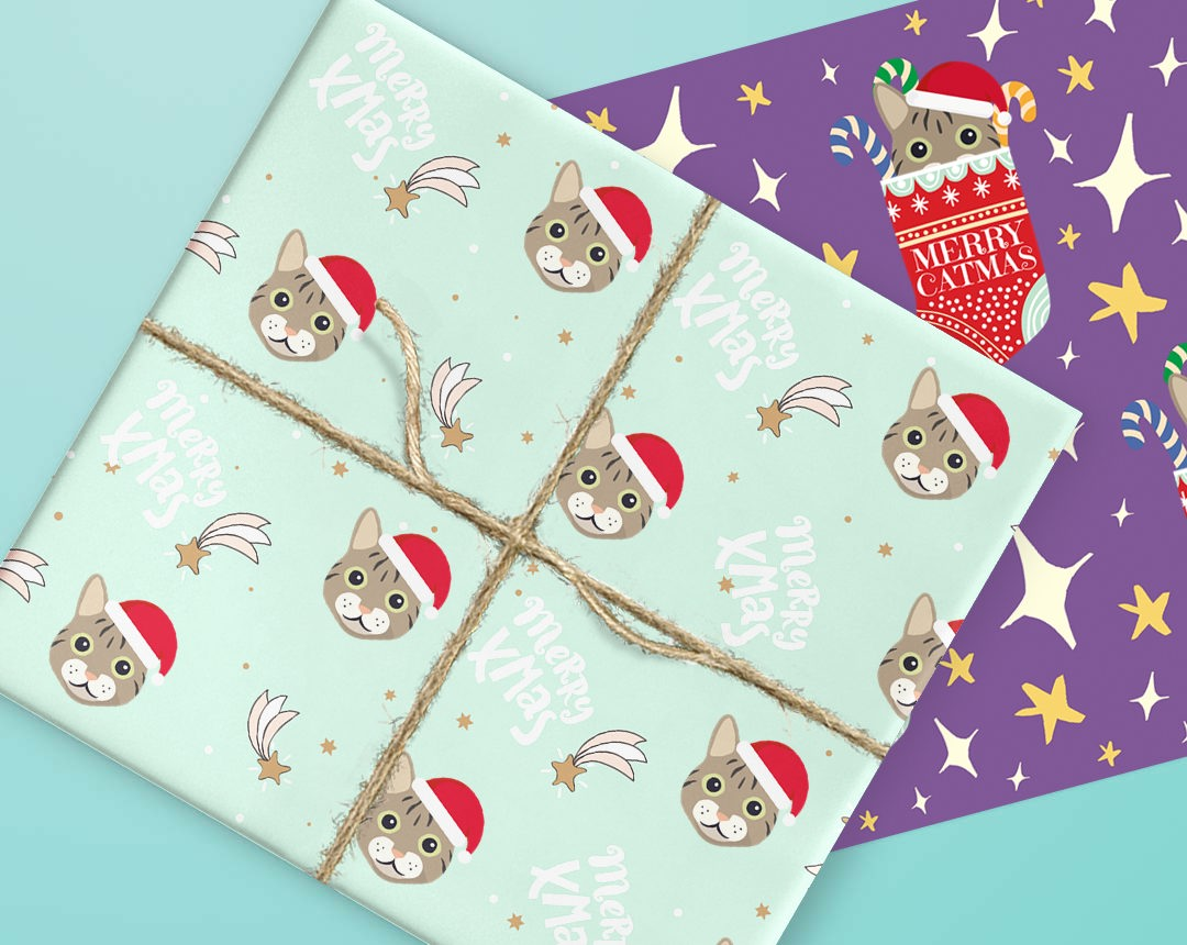 Personalized Cat Christmas Gift Wrap 