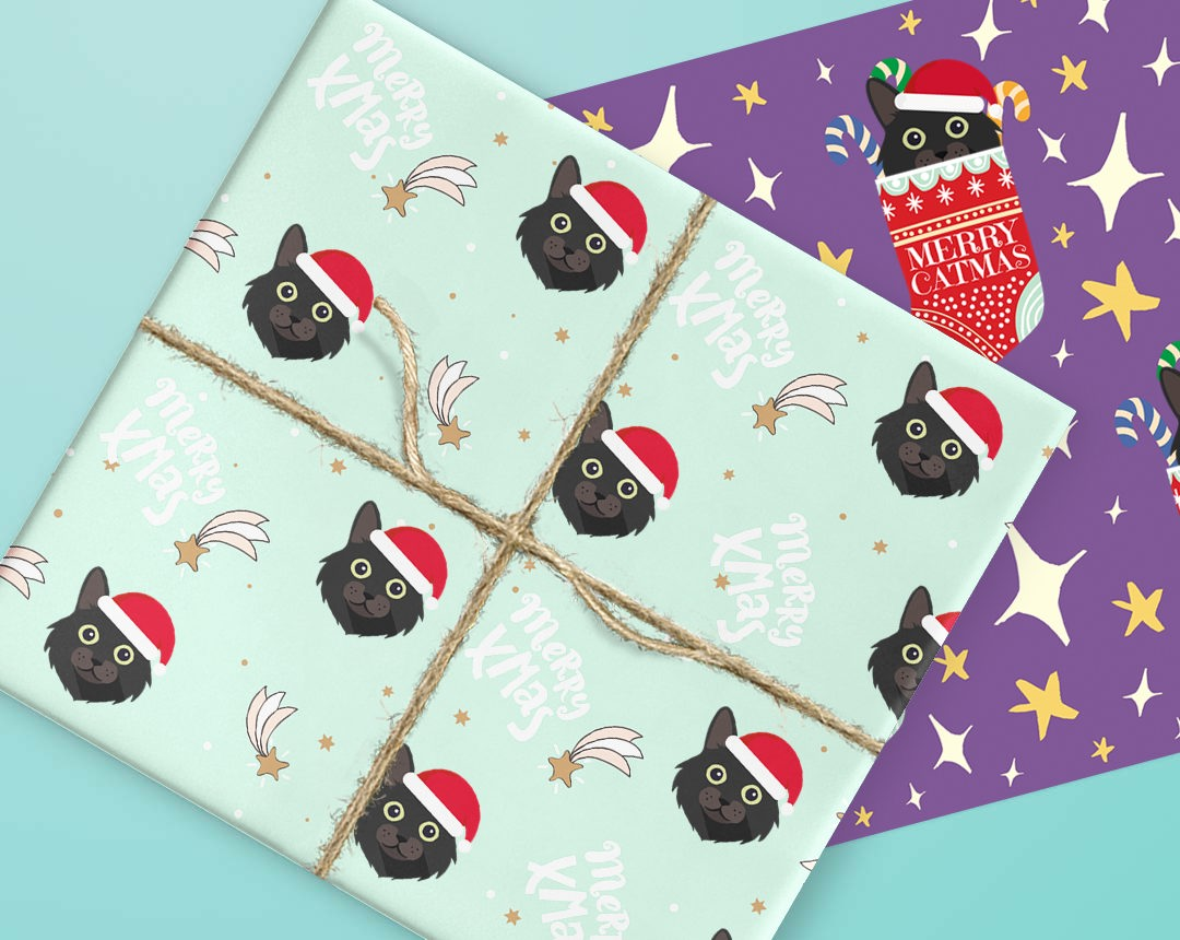 Personalised Cat Wrapping Paper for Christmas