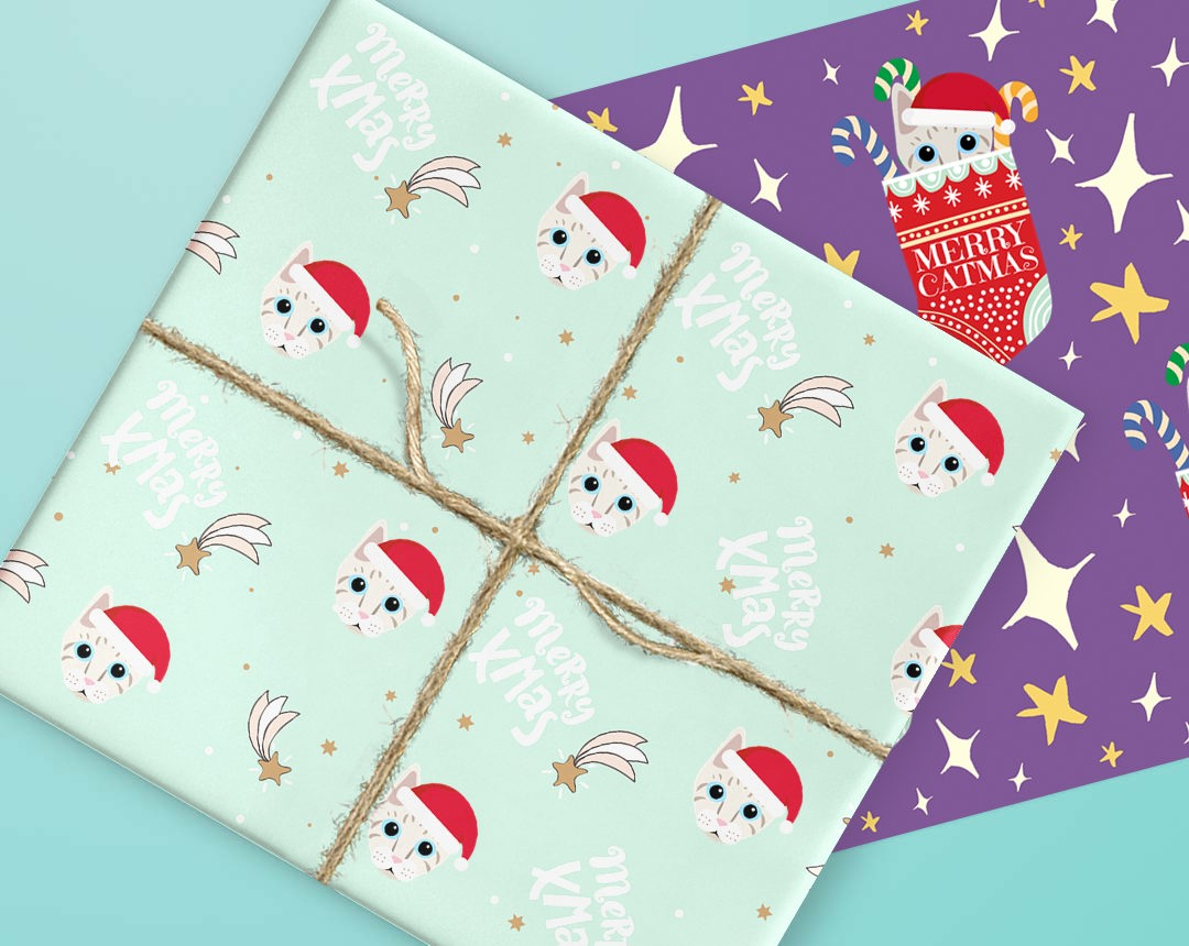 Personalized Cat Christmas Gift Wrap 