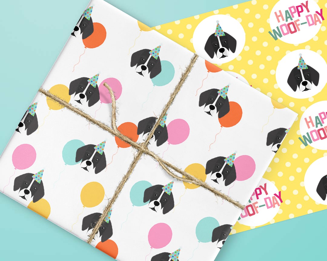 Sheets of wrapping paper personalised with your dog