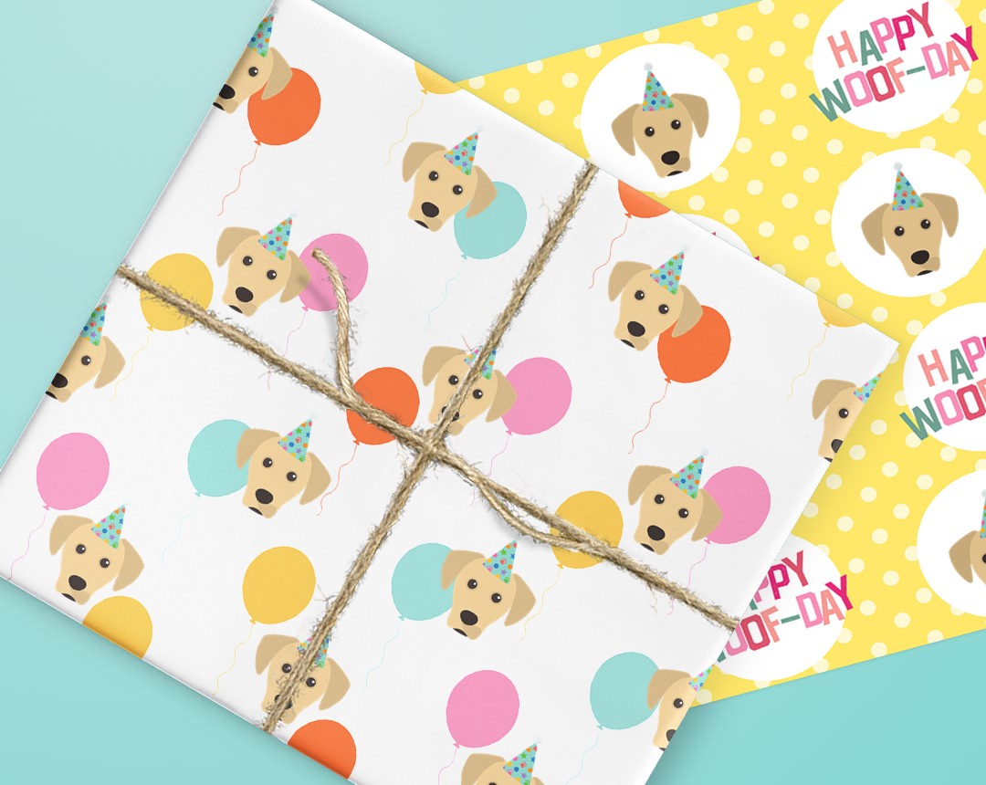 Sheets of wrapping paper personalised with your dog