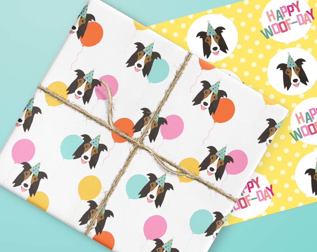 Sheets of wrapping paper personalised with your dog