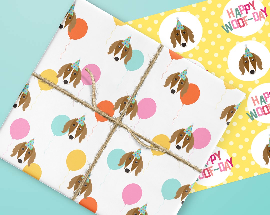 Sheets of wrapping paper personalised with your dog