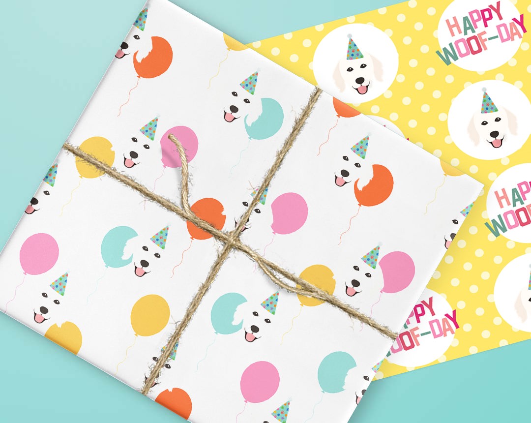 Sheets of wrapping paper personalised with your dog