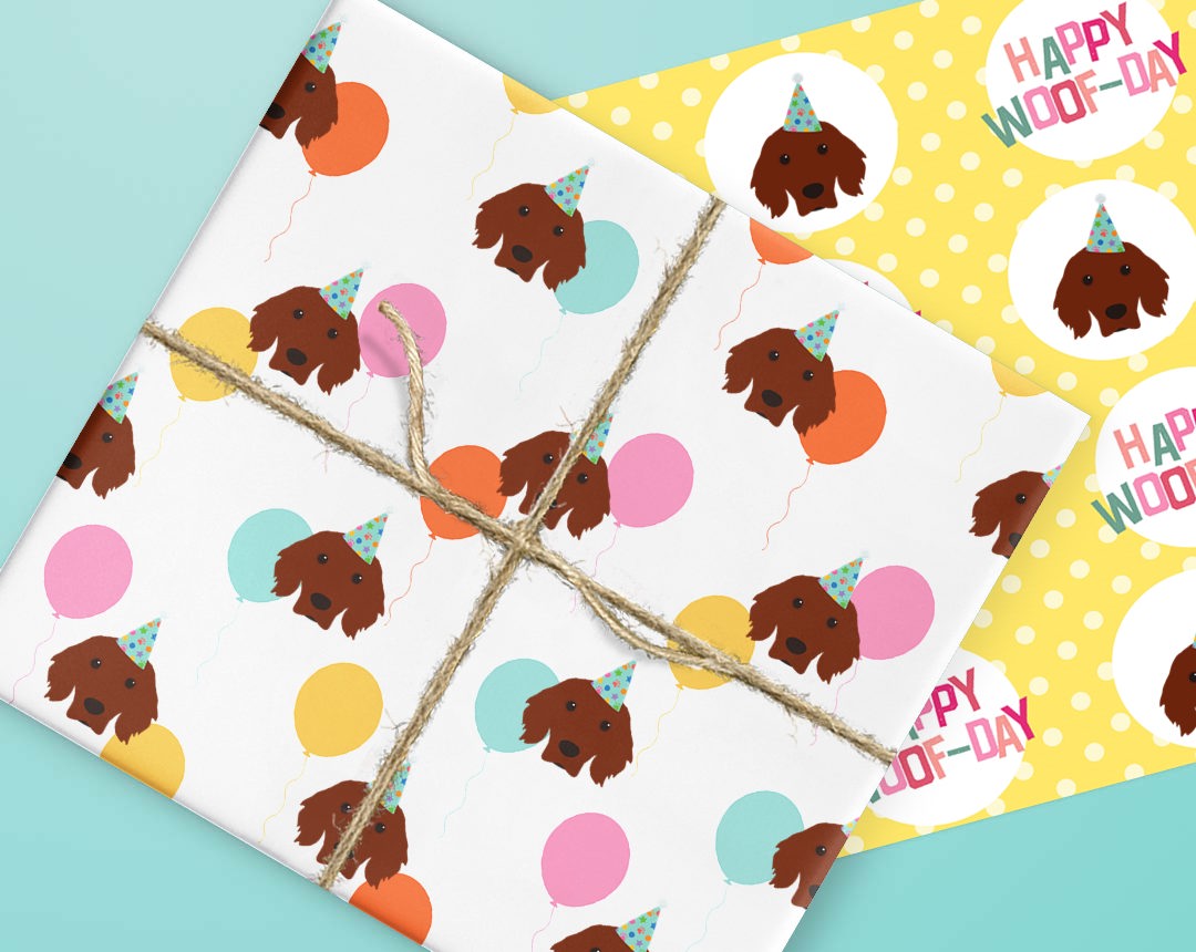 Sheets of wrapping paper personalised with your dog