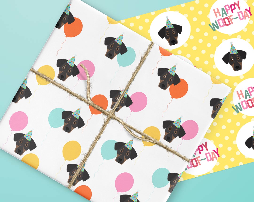 Sheets of wrapping paper personalised with your dog