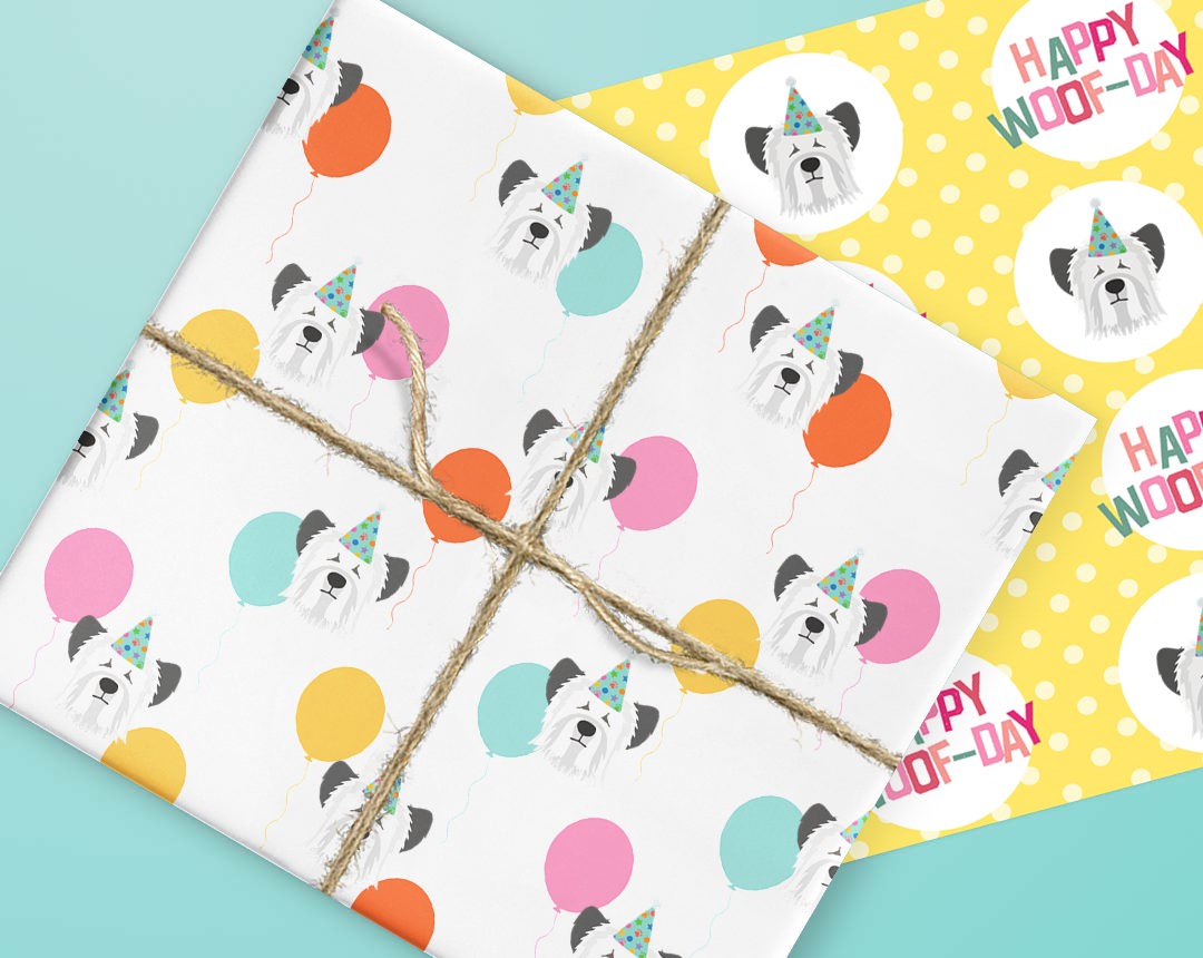 Sheets of wrapping paper personalised with your dog