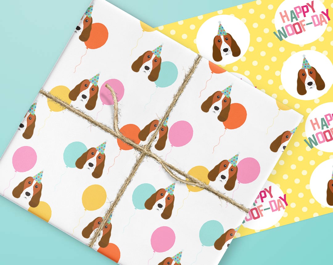 Sheets of wrapping paper personalised with your dog