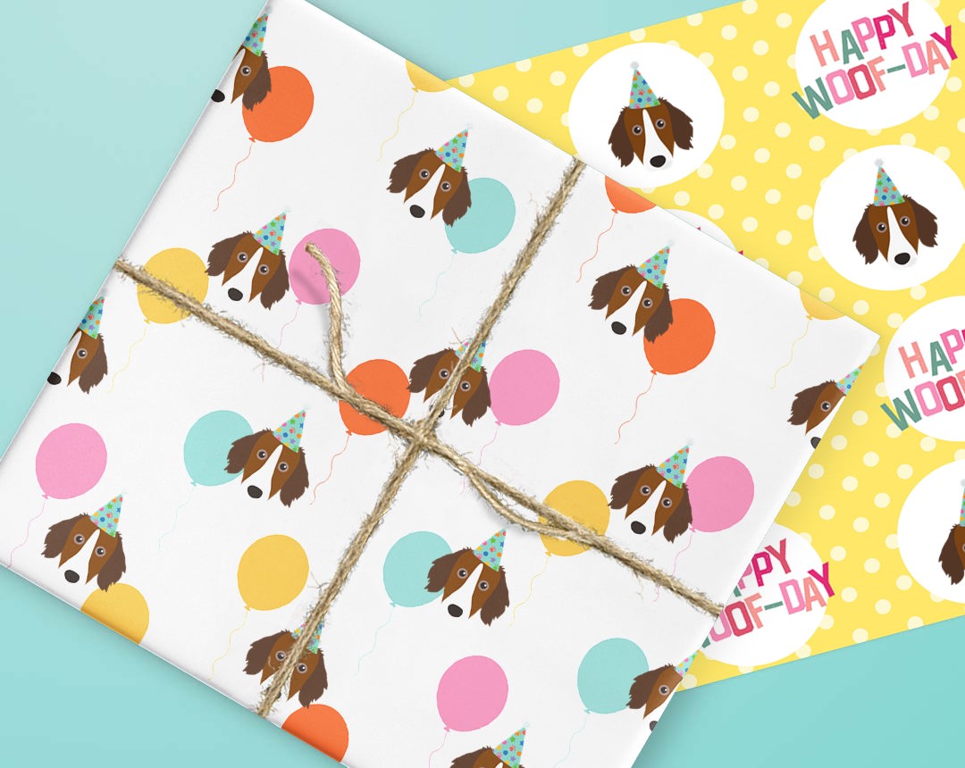 Sheets of wrapping paper personalised with your dog